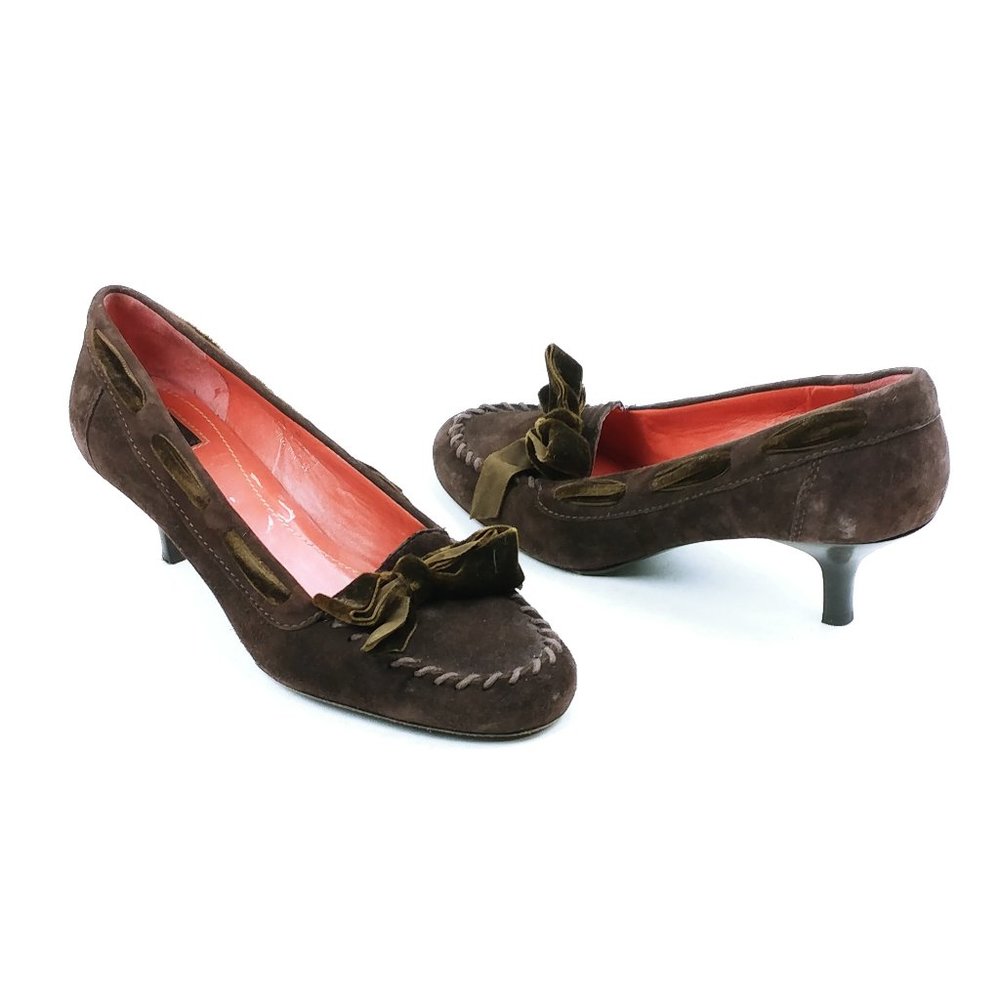 Coach Women's Brown Velvet/Suede "Valentina " Bow Heels Size 7B (Posh267)